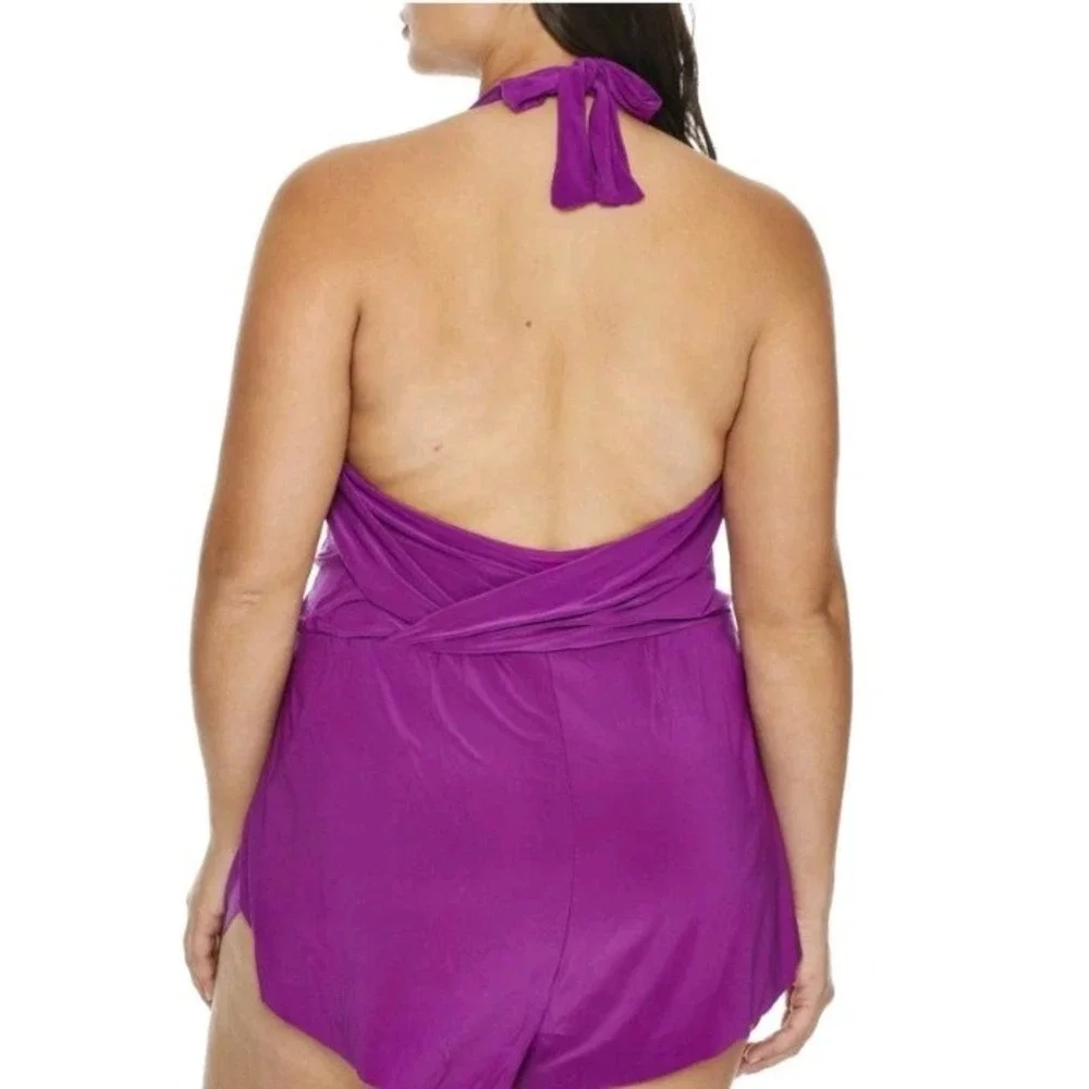 MagicSuit Bianca Romper Swimsuit Size 16 Women's 1 PC Halter Hibiscus Pink NEW